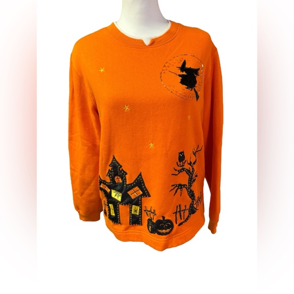 Vintage Witch Applique Halloween Sweatshirt (1990s) women’s sz Medium bead - Picture 1 of 11